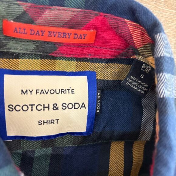 Scotch & Soda My Favorite Regular Fit Men Green Blue Flanel Cotton Shirt sz S - Picture 4 of 12